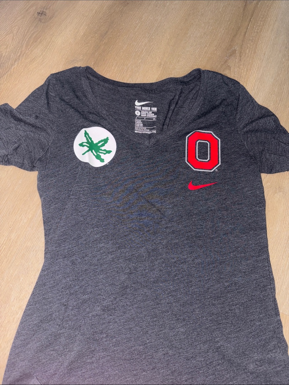 Nike Dark Gray V-Neck Tee with Red Ohio Patch and Red Swoosh